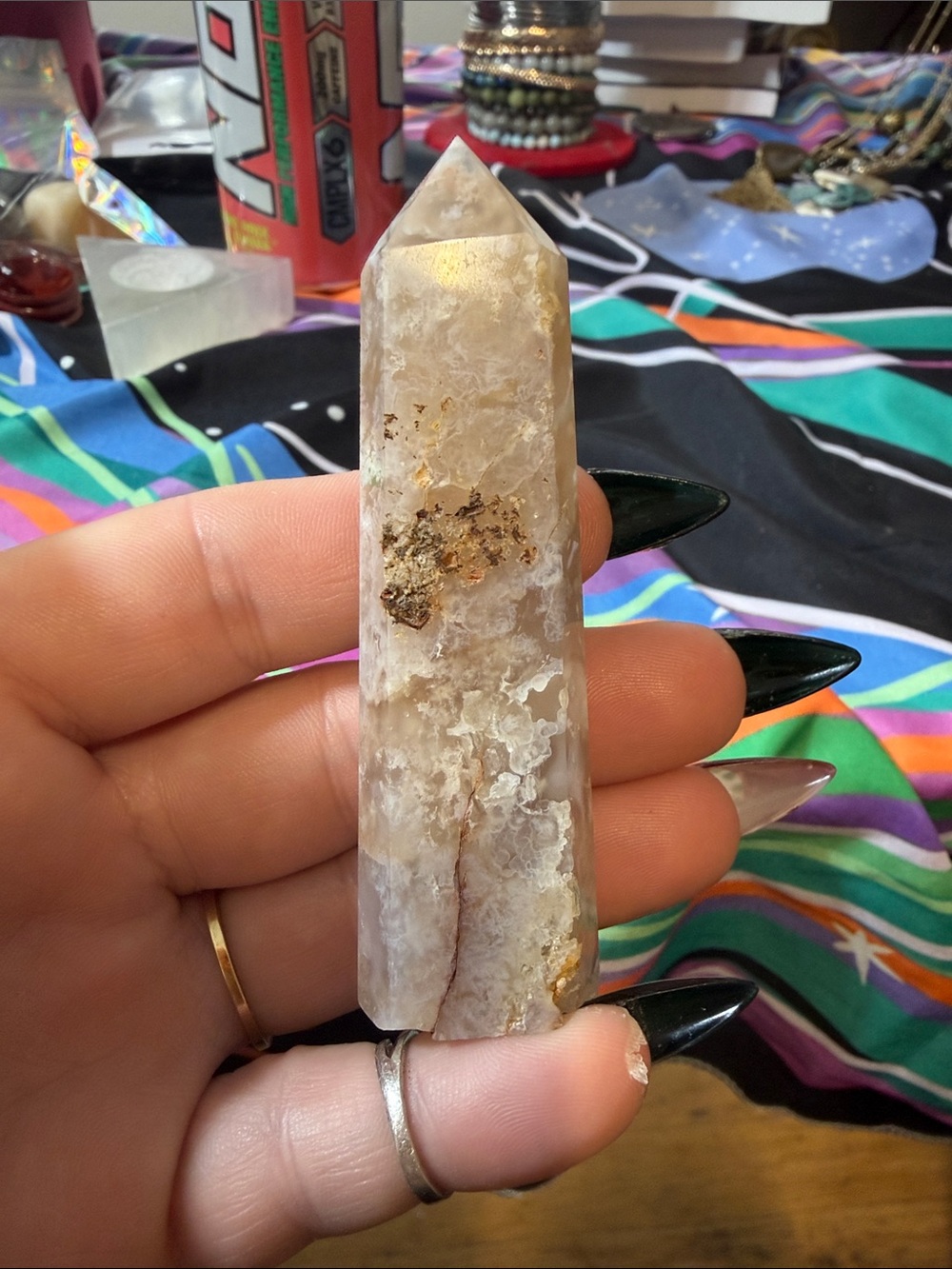 Natural White/Beige Agate Crystal flower agate tower